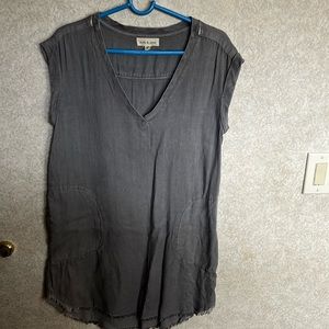 Cloth & stone tencel cap sleeve mini dress gray with frayed hem. Size medium